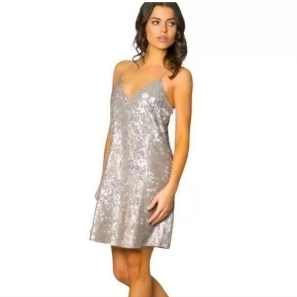 Club Monaco Justine Sequin V-neck dress Grey size 4 - Picture 1 of 12